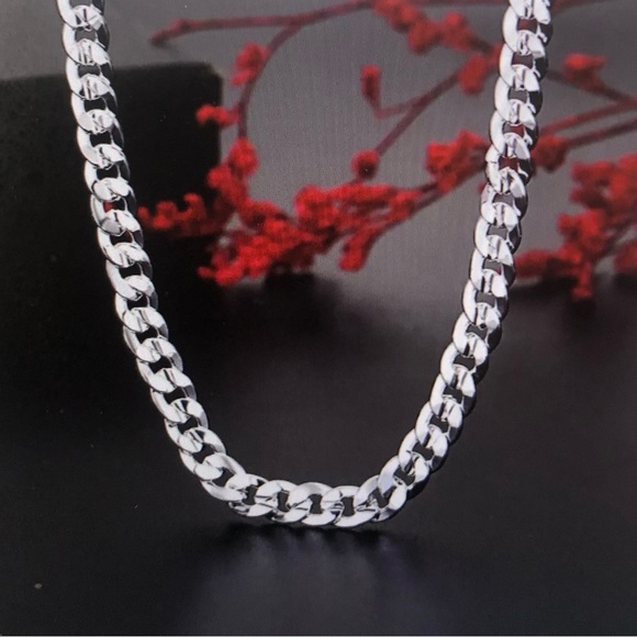 Other - Stylish 7 mm Sterling Silver Plated Cuban Link Chain Necklace for Men Women New